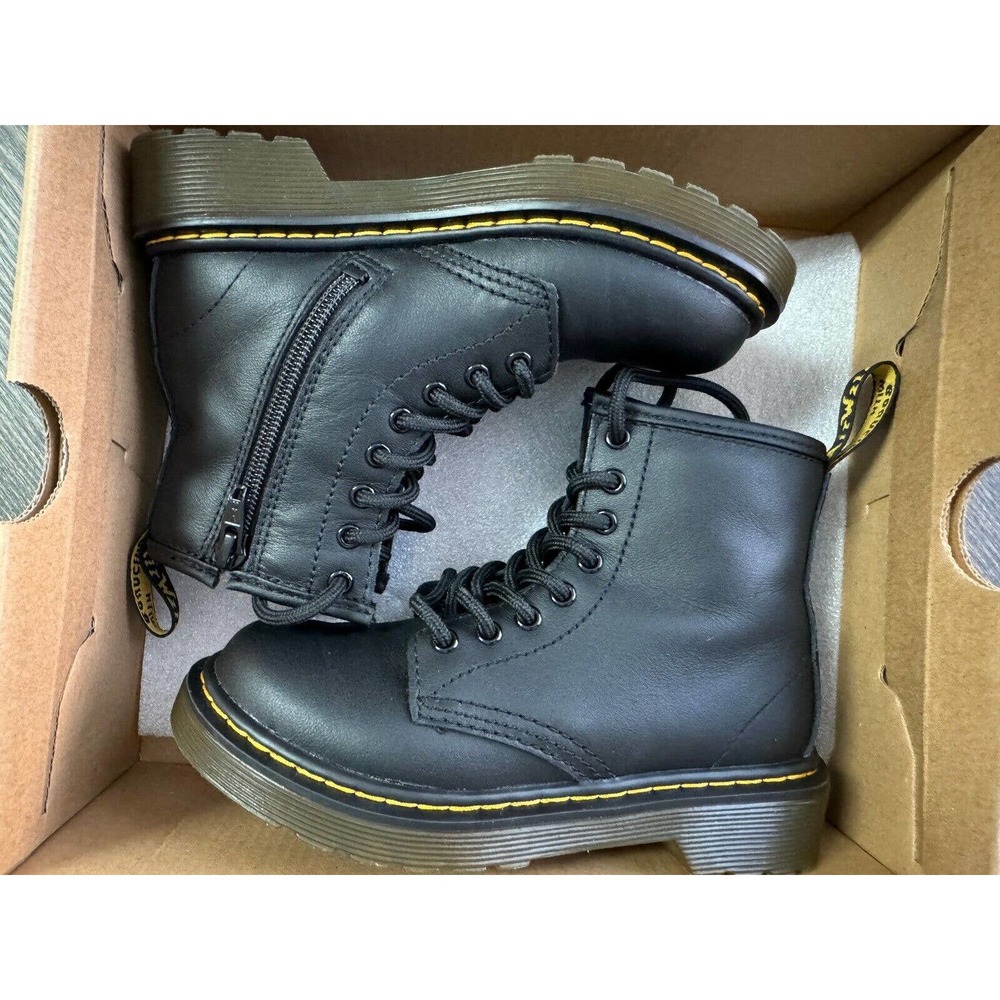 Dr. Martens Bouncing Soles Softy Black Leather Unisex Kids Boots 12